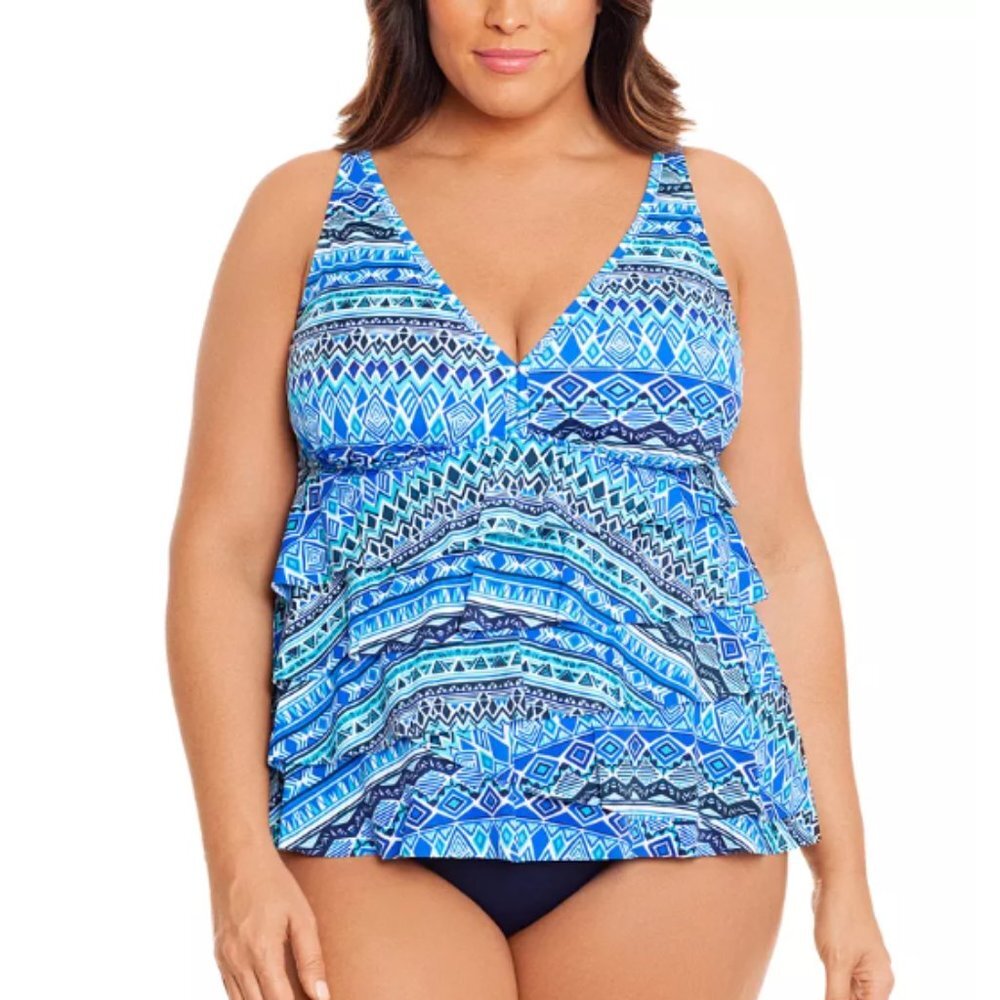 Swim Solutions Blue Patterned One-Piece Tankini